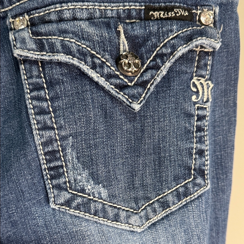 Women's Blue Washed Straight-Leg Jeans - Picture 7 of 16